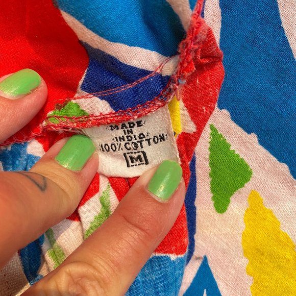 Vintage 1980s Supercraft Made in India Floral Cotton Overalls Dress High Waist - Picture 7 of 10